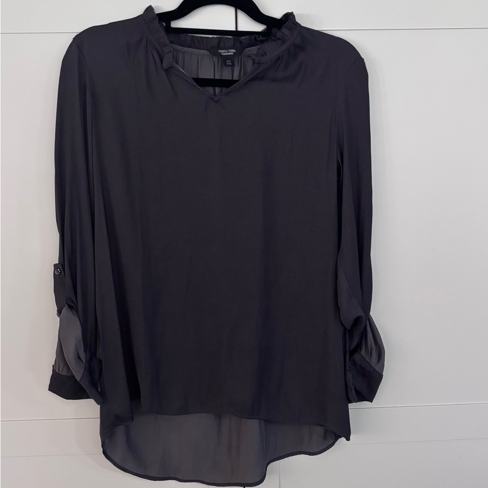 Simply Vera Vera Wang Ruffled Notch-Neck Long Sleeve Blouse